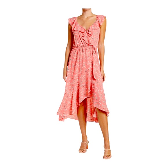 Socialite Dresses & Skirts - Socialite Ruffle Faux Wrap Tulip Hem Midi Dress Size M